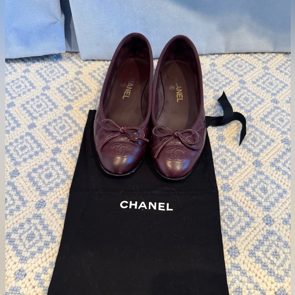 Burgundy Chanel Ballet Flats Size 37/7